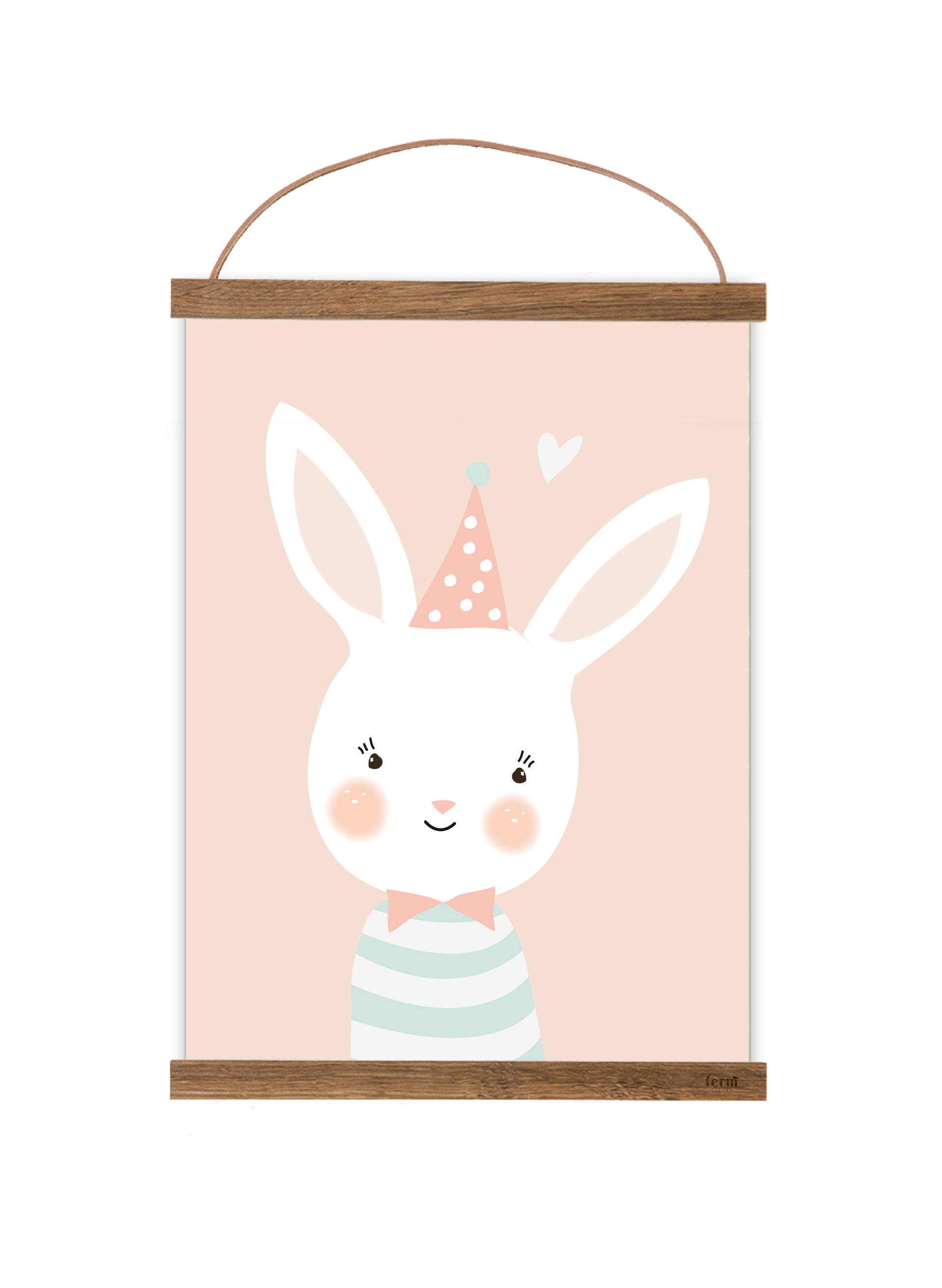 Poster A4 haasje, konijntje met feestmuts